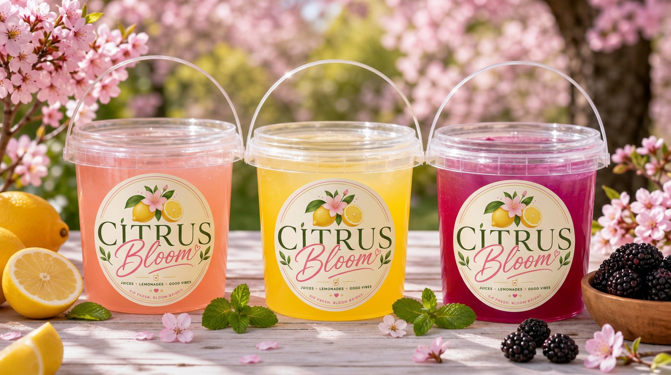 Citrus Bloom lemonades with lemons and pink blossoms